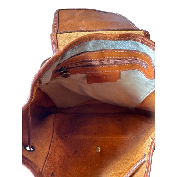 Vtg Vera Pelle Italian Leather Backpack Brown Cognac Made in Italy Bag Luxury - Picture 6 of 11